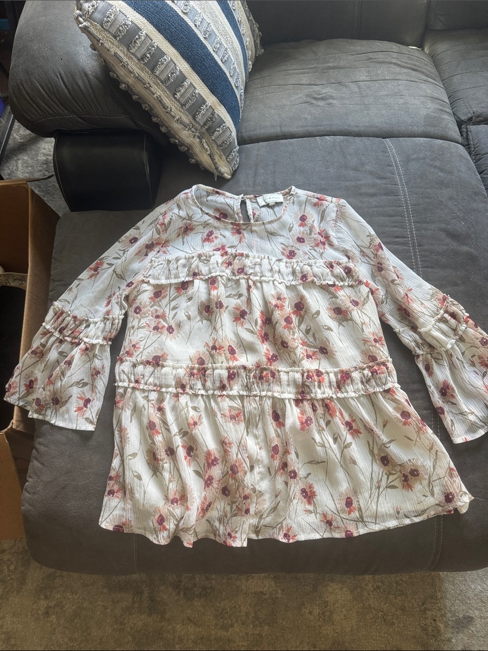 Lucky Brand Cream Blush Floral Ruffle Tunic